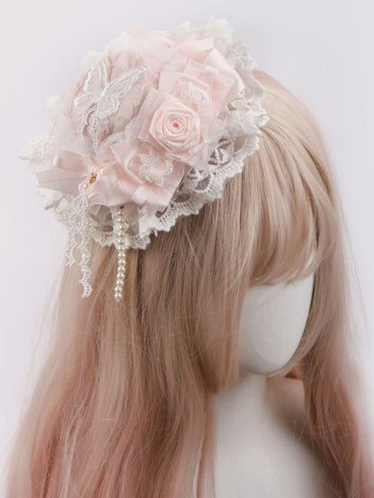 Hat White Rose Mini Butterfly Lace Pink Sweet Lolita