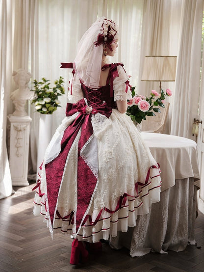 Hime Red Dress Layered Waist Lolita Corset High-low Hanayome