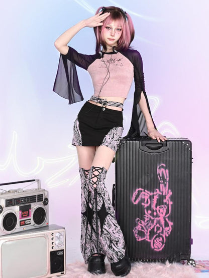 Y2Kフィットミニスカート スターバックル カットアウトウエスト