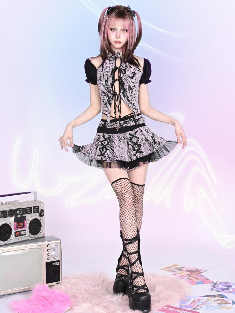 Y2Kセルフタイクロージャーフロントホルトトップ