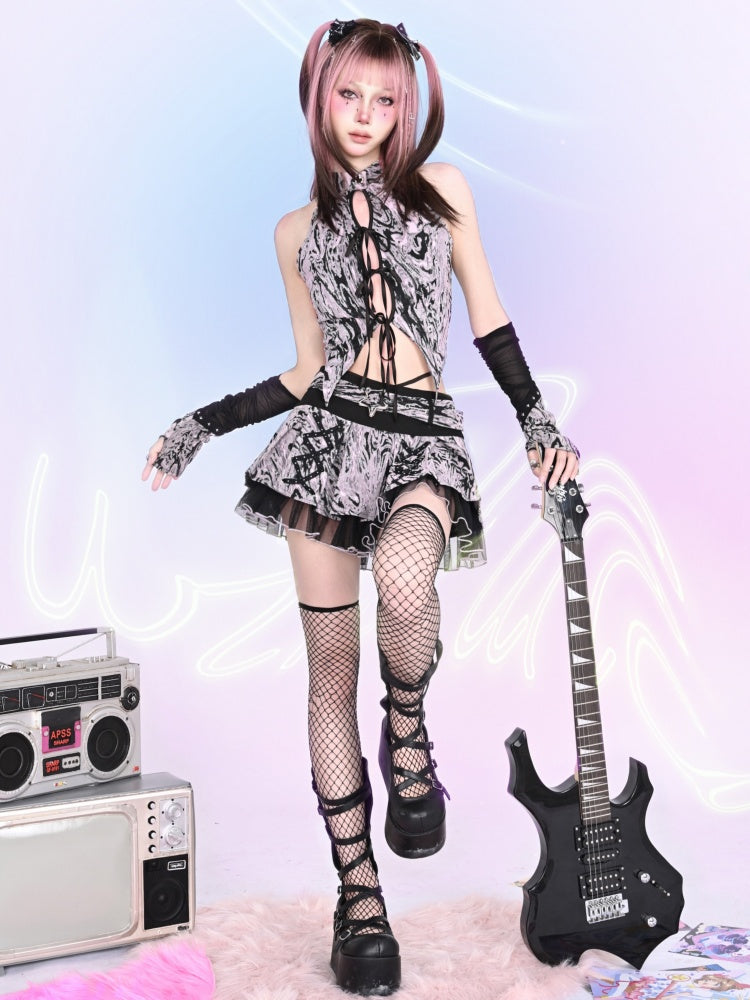 Y2K ラップレースアップストラップウエストミニスカート
