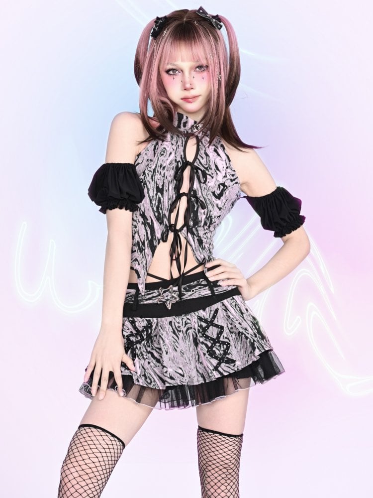 Y2K ラップレースアップストラップウエストミニスカート