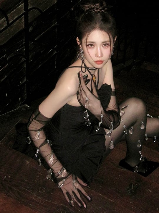 Gloves Charms Rhinestone Black