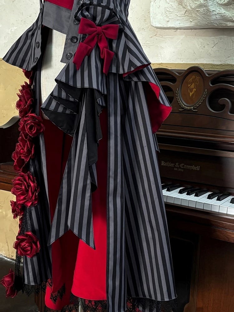 Gilet rayé Ouji avec cœur rouge matelassé - Couronne de rose