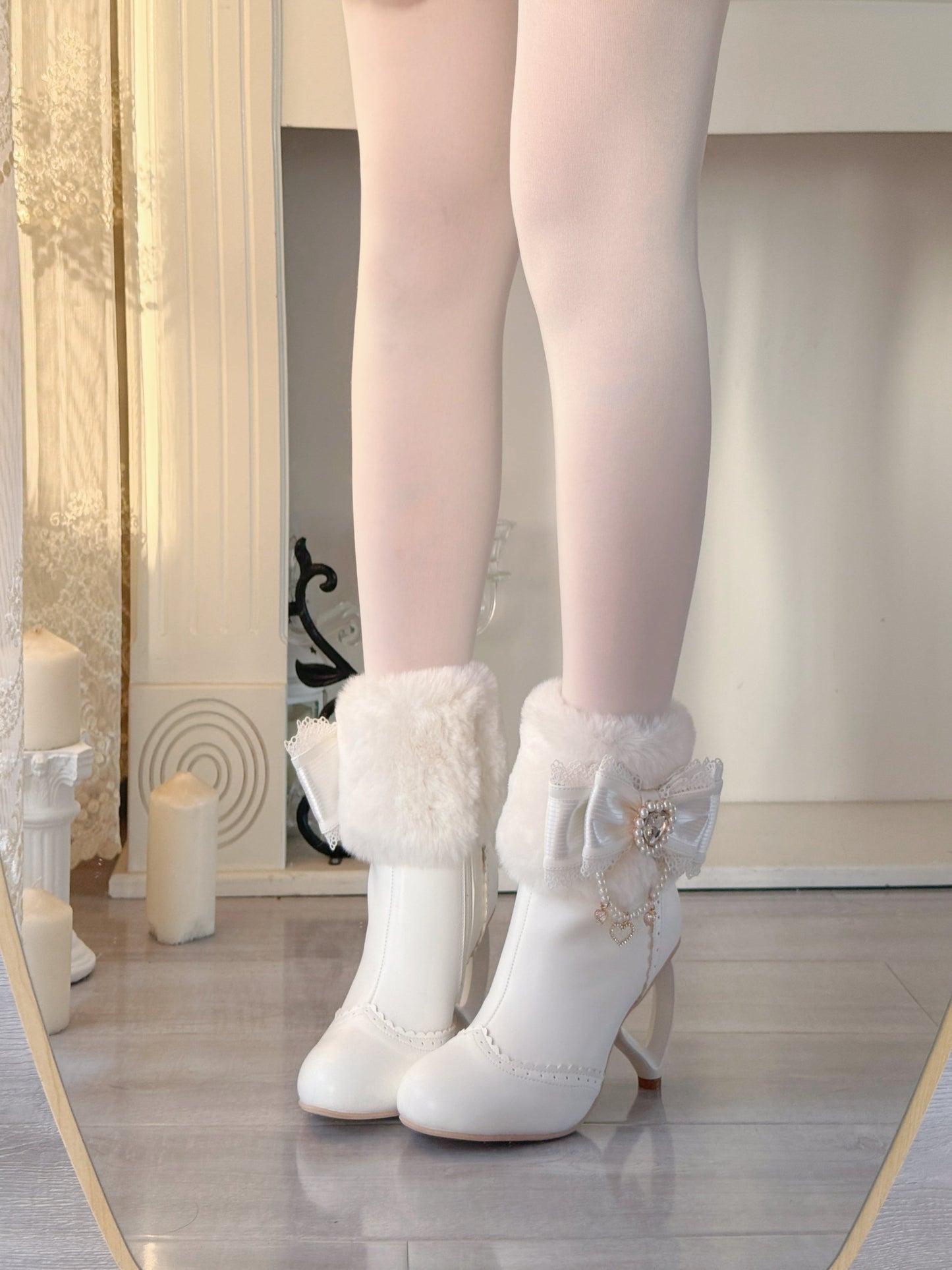 Heart-Shaped Heel Sweet Bow High Heel Ankle Boots BE008