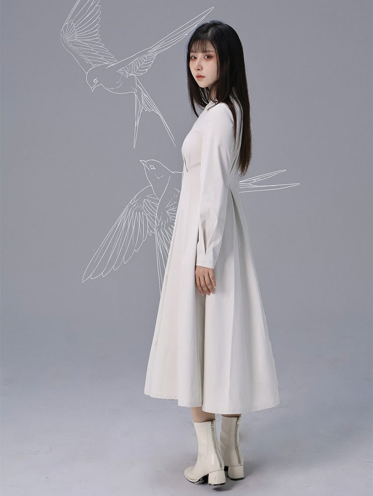 Style Robe Chemise Chinoise Col Plat Blanc Pointu -