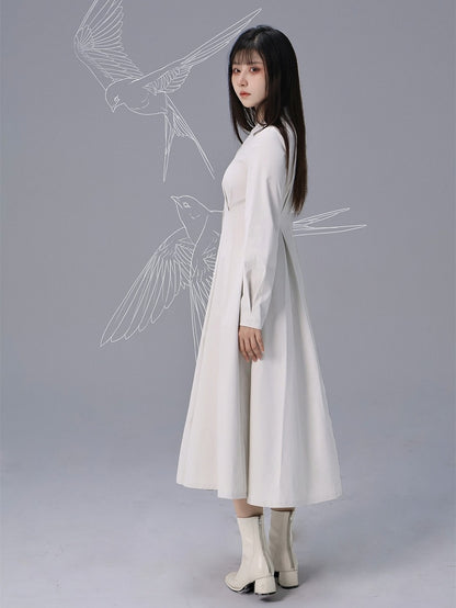 Style Robe Chemise Chinoise Col Plat Blanc Pointu -