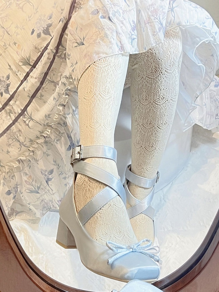 Ballet Ankle Elegant Shoes Blue Wraparound Straps Satin