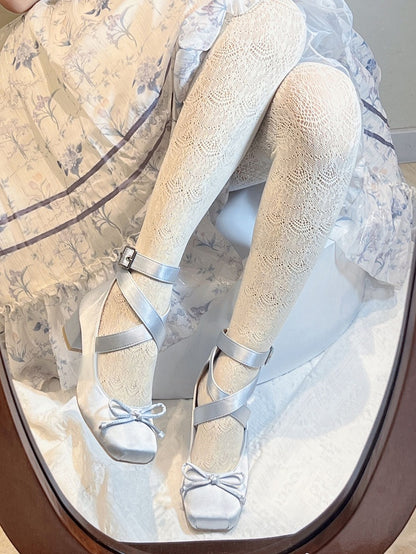 Ballet Ankle Elegant Shoes Blue Wraparound Straps Satin