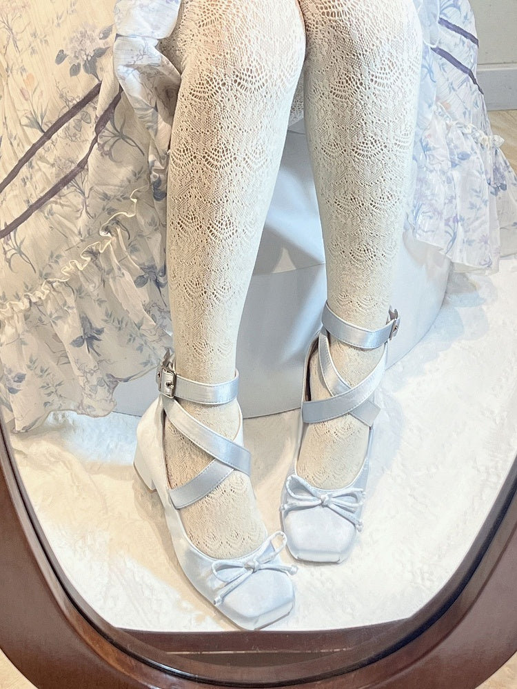 Ballet Ankle Elegant Shoes Blue Wraparound Straps Satin