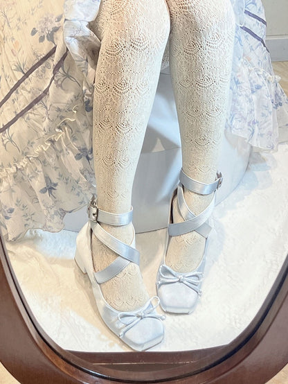 Ballet Ankle Elegant Shoes Blue Wraparound Straps Satin