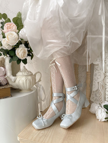 Ballet Ankle Elegant Shoes Blue Wraparound Straps Satin