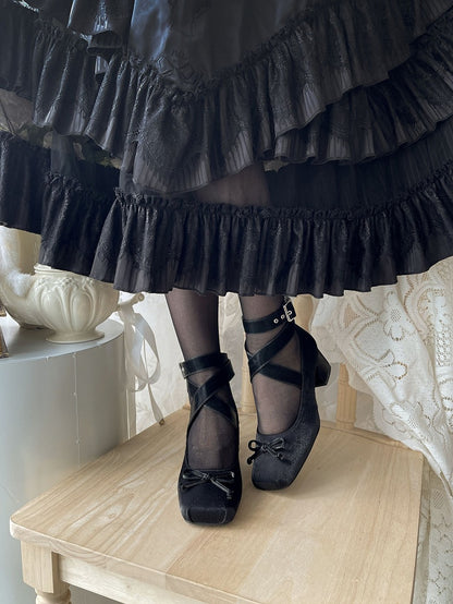 Ankle Ballet Satin Elegant Shoes Black Wraparound Straps