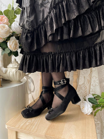 Ankle Ballet Satin Elegant Shoes Black Wraparound Straps