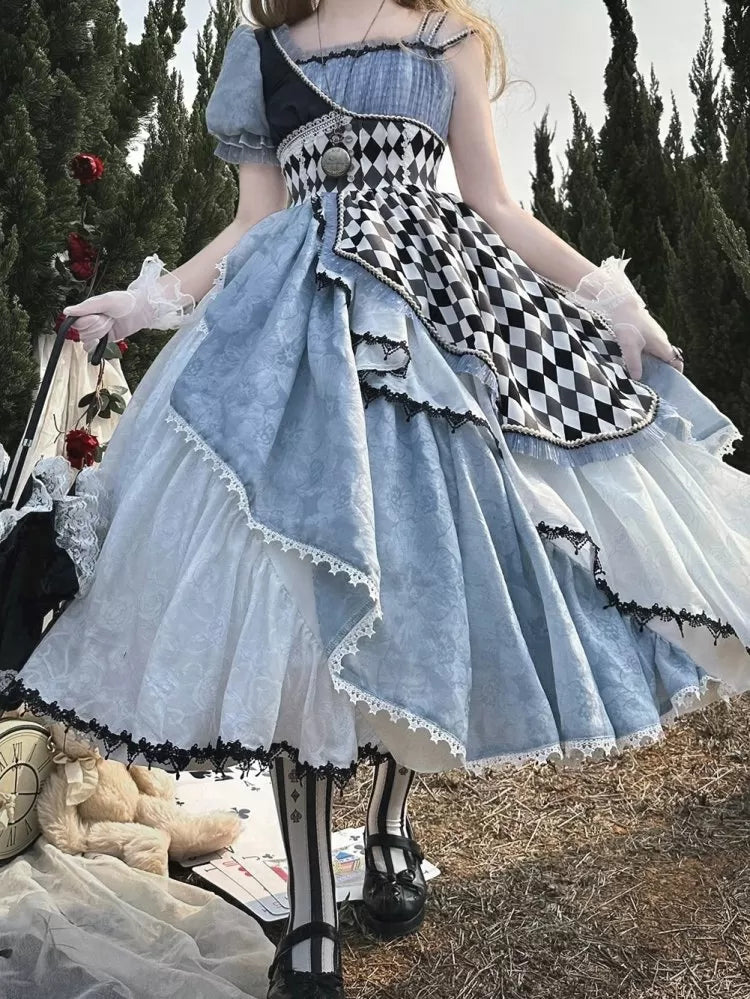 Alice in Wonderland Blue Checkerboard Sweet Lolita Dress