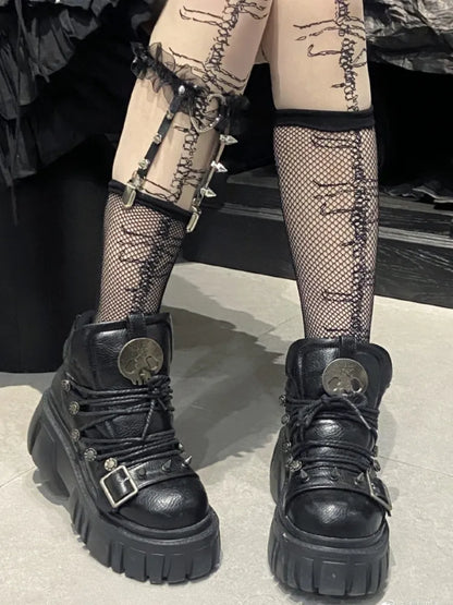 Platforms Skull Studs Decorated Lolita Star PU Punk Black