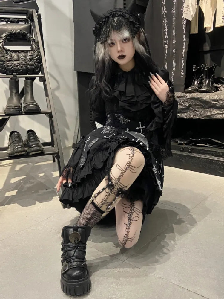 Platforms Skull Studs Decorated Lolita Star PU Punk Black