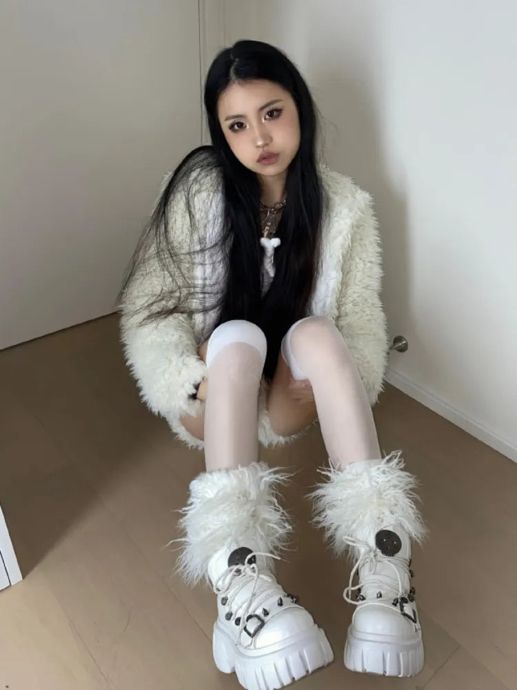 Studs Platforms White Decorated Punk Lolita Skull PU Star