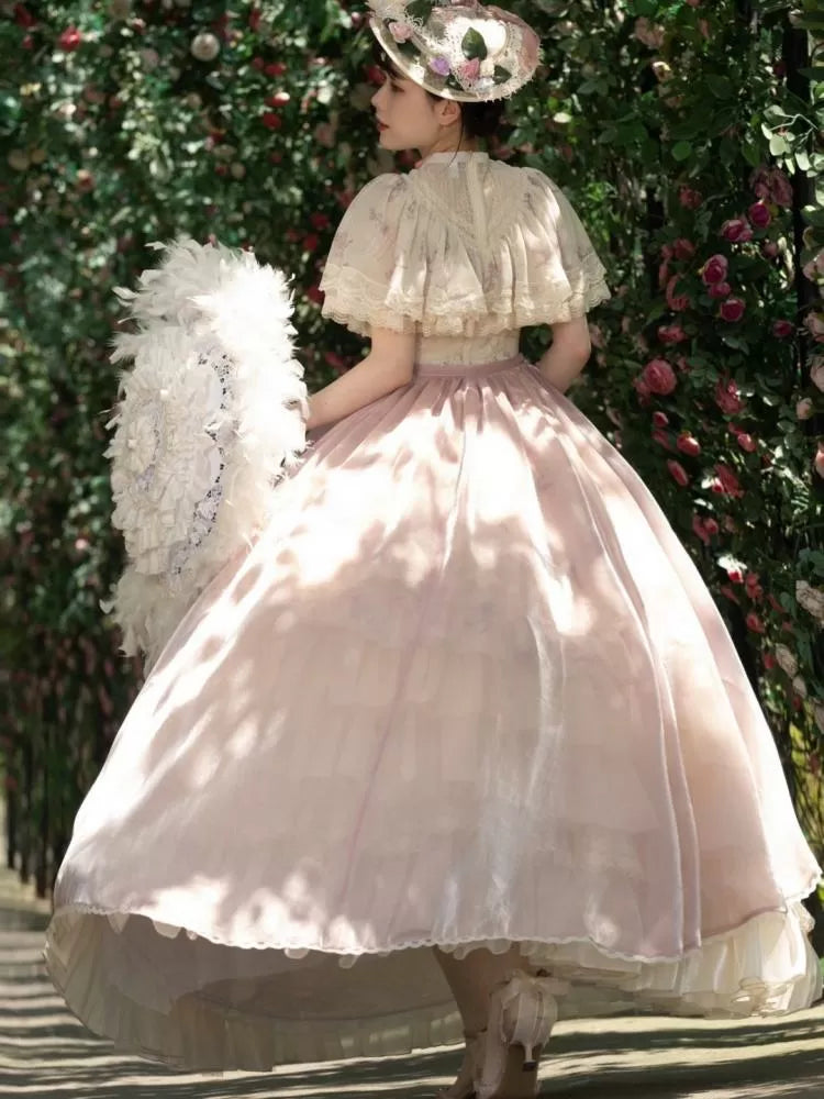 Elegant Full Print Set Edward Bluebell Dress Lolita OP Classic Beige Neck