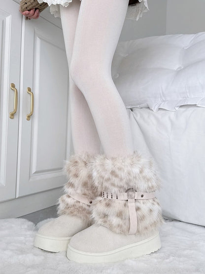 Leg Decoration Plush Warmers with Buckle Leather Colors Y2K 4