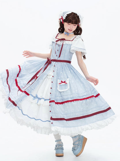 and Sizes White Blue Plus OP + Available Bows Fabric Classic JSK Small Lolita