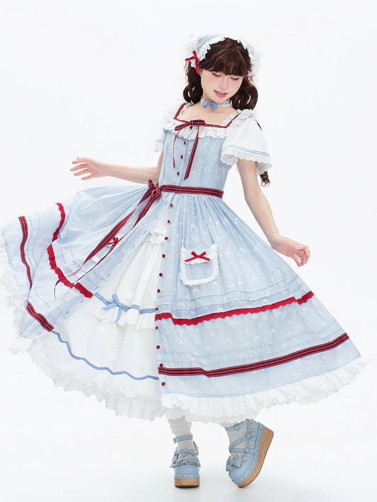 and Sizes White Blue Plus OP + Available Bows Fabric Classic JSK Small Lolita
