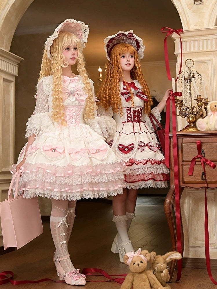 Embellishment Lolita White Blouse Pink Accents Bow Sweet Ruffle with