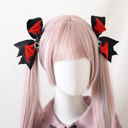 8 Colors Jirai Kei A Pair of Bowknot Hairclips With Wings and Heart - shaped Charms