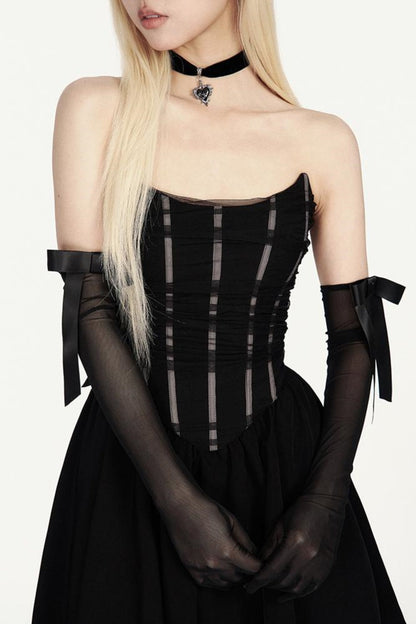 Mesh-Splice-Kleid Schwarz