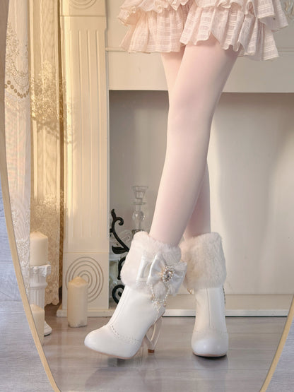 Heart-Shaped Heel Sweet Bow High Heel Ankle Boots BE008