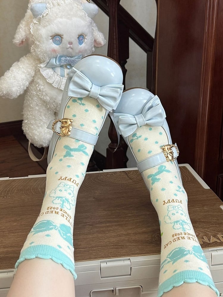 Herz Top Schleife Schnallen Himmel bei Hugging Bear Lolita Sweet Flats mit Blau