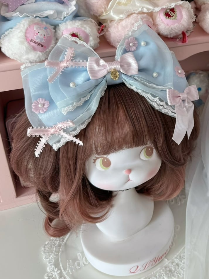 Pink/BluePink KC Bowknot Decorated Floral Beaded Design