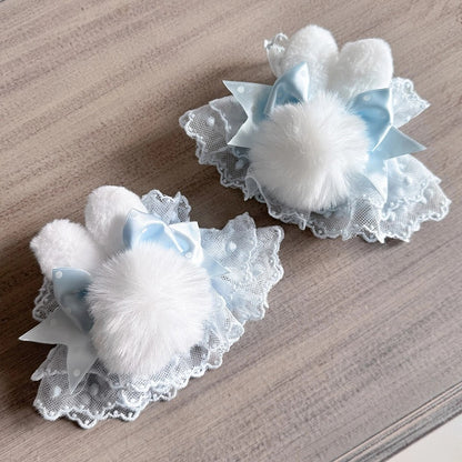 Polka Wrist Accents) Light Dot Lolita Cuffs Blue (Furry Pom-Pom