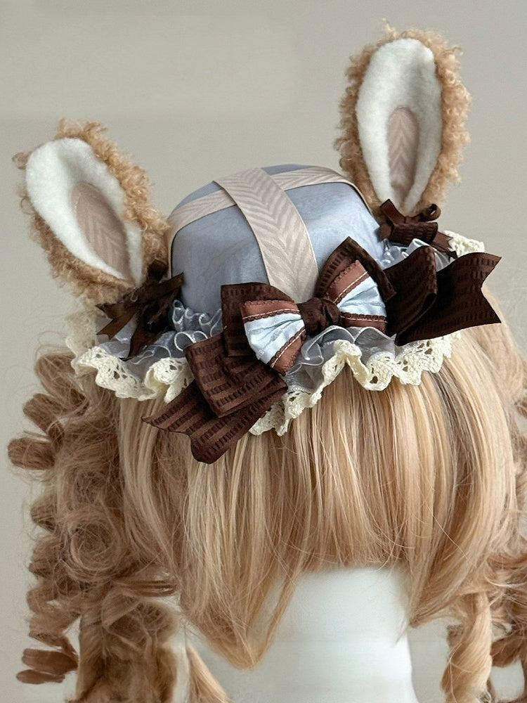 Lolita Mini Hat with Bunny Ear Design, Bow and Lace Trim, 2 Options - The Accessories' Story