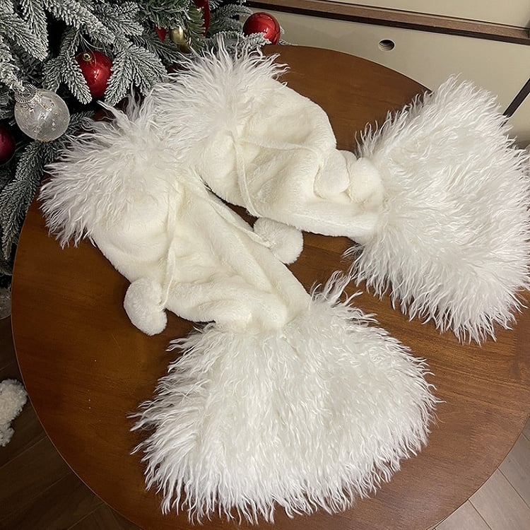 ハート型ポンポン付きホワイトロリータシャギーカフスレッグウォーマー