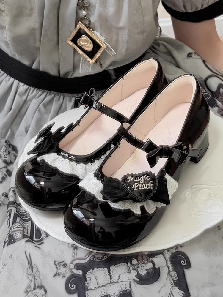 Featuring Heel Shoes Heart for Low Black Lolita Details Sweet