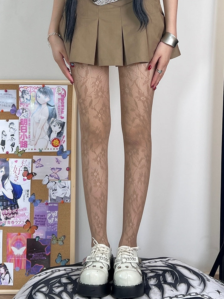 Y2K Hollow-out Design Brown/Black Tights