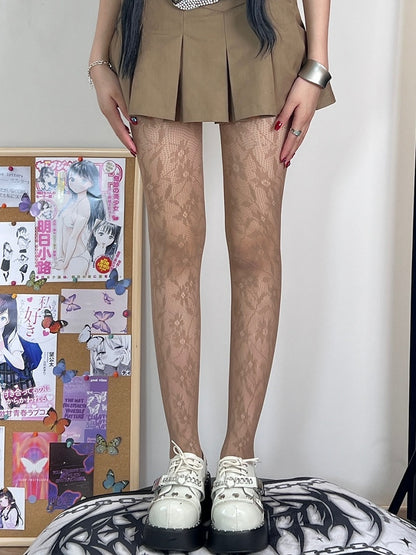 Y2K Hollow-out Design Brown/Black Tights