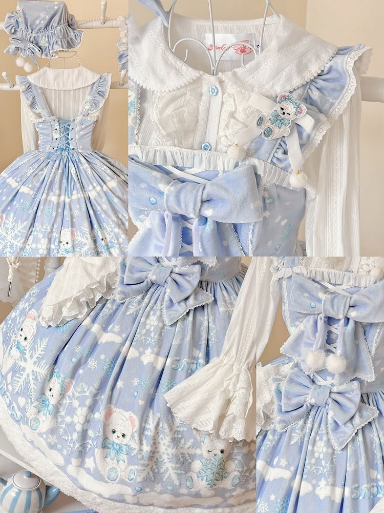 Winter Sweet Bear Purple Snowflake Lolita with Dress and Light Print