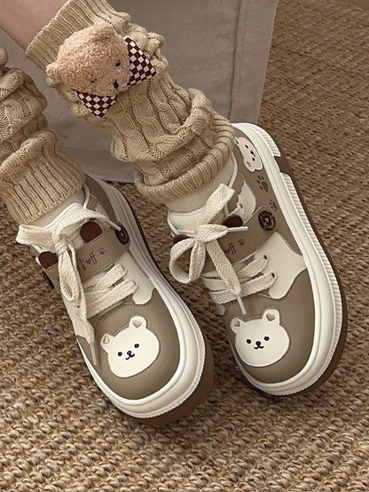 Lolita - Bear with Velcro Detachable Platform Sweet Theme Sneakers Paw Prints Brown