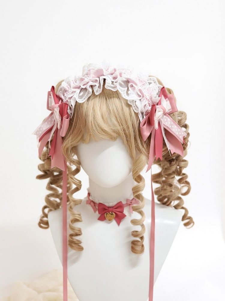 Pink Removable + Accessory Pastel Lace Hairband Ear Set Ruffled Bunny