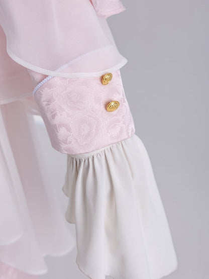 Sakura Pink One-Shoulder Cape Ouji Coat with Cherry Blossom Jacquard - DevilInspired Exclusive Collection
