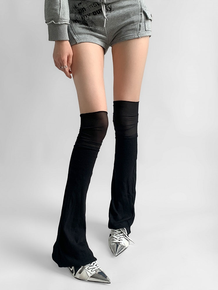 Black/White/Gray Leg Mesh Warmers Flared Paneled