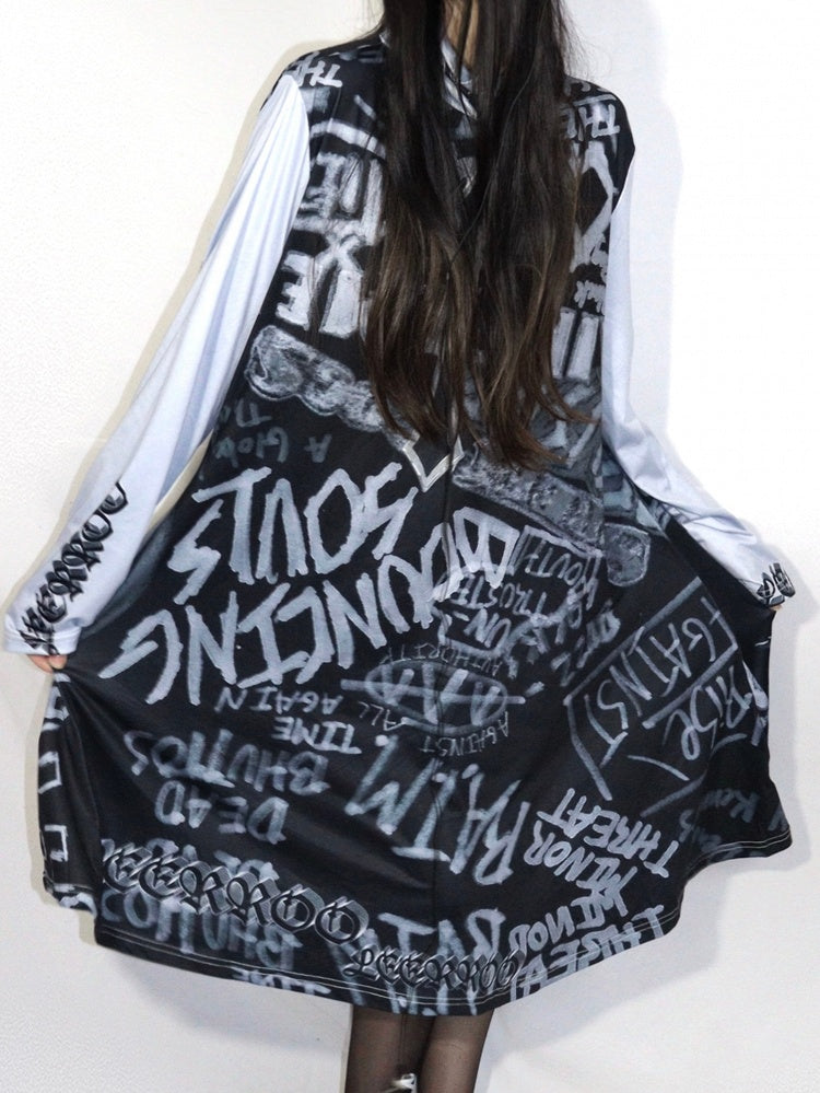 Modedruck Gyaru Kleid Grau Buchstabe