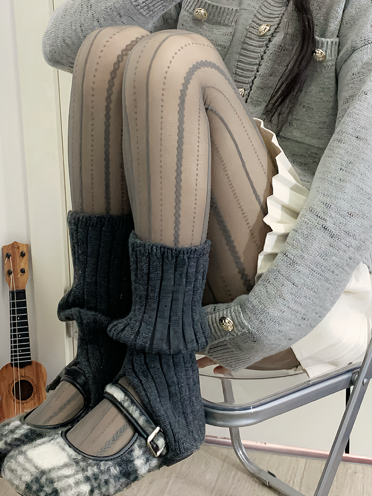 Milk White/Grey/Coffee/Black Split Knitted Leg Warmers