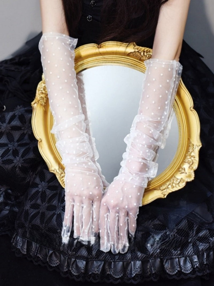 Long Black/White Lace Gloves Dot