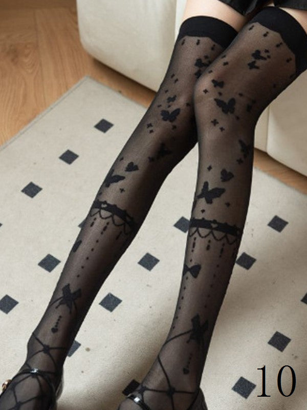 With Black/White/Pink/Blue/Red Lolita Bowknot Options Details Overknee Sweet White/Black Stockings 11