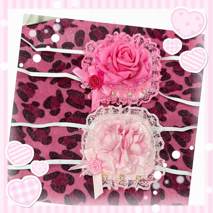 / with Pink Dark Light Gemstone Single-Eye Bow Patch Lace Rose and