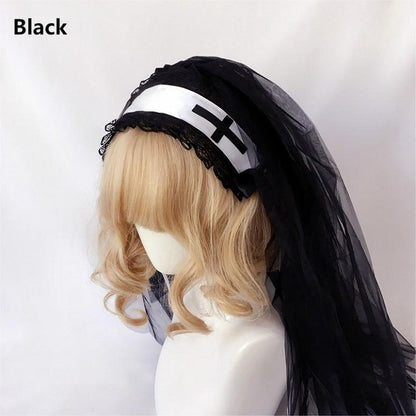 Lolita Black/White Head Veil Nun