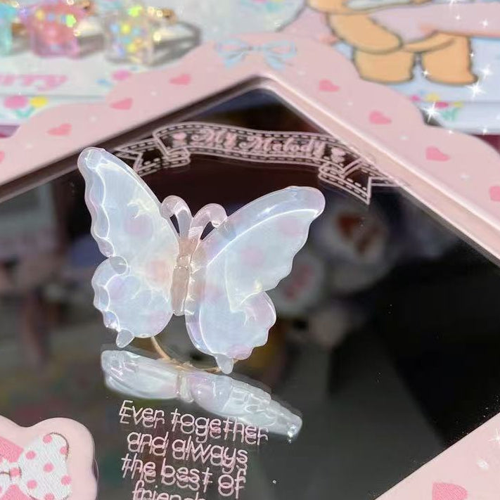 ピンク/イエロー/ブルー/パープルの水玉模様のバタフライリング